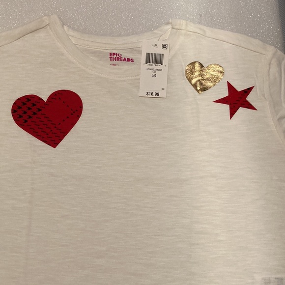 ❤️ 2/$25* ❤️ NWT - Girls Long Sleeve Heart & Star Design Crop Top - Sz L - Picture 2 of 11